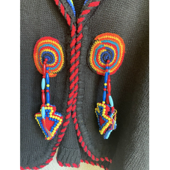 Vintage Victoria Jones Cardigan Heavily Beaded Indian Aztec Long Sleeve Black M - Picture 4 of 9